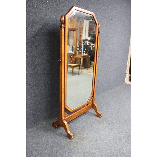 French Aimone Mahogany & Satinwood Cheval Mirror For Sale - Image 3 of 10