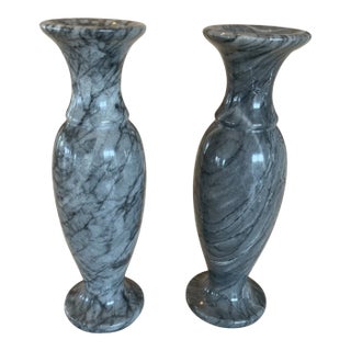 Late 20th Century Grey Marble Bud Vases - a Pair For Sale
