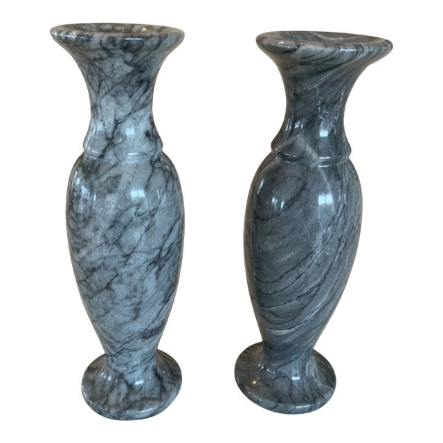 Late 20th Century Grey Marble Bud Vases - a Pair For Sale