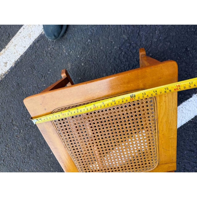 Vintage Rustic Country Colonial Oak Wood Cane Rocking Chair For Sale - Image 10 of 16