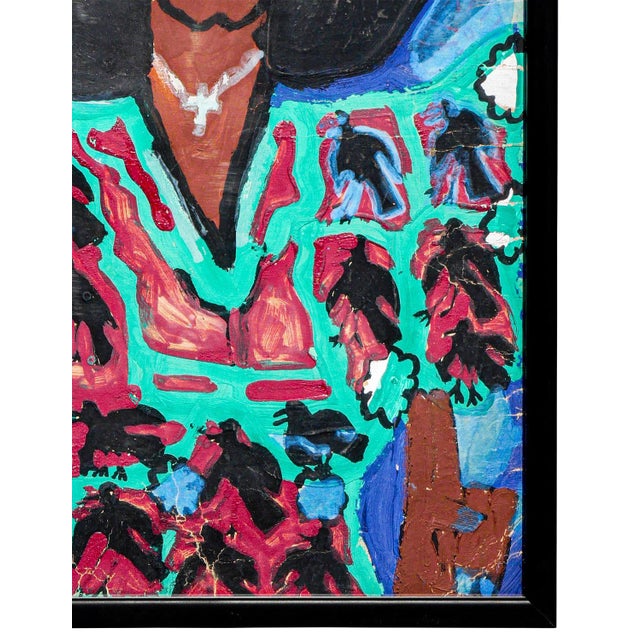 Red Ike E. Morgan Teal and Blue Toned Abstract Contemporary Portrait of a Lady in a Fro, 1984 For Sale - Image 8 of 11