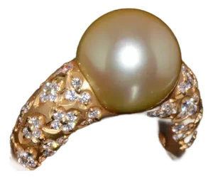 Certified Natural 1.31Cts VS F Diamond 13MM South Sea Pearl 18K Solid Gold Ring, size 6.75