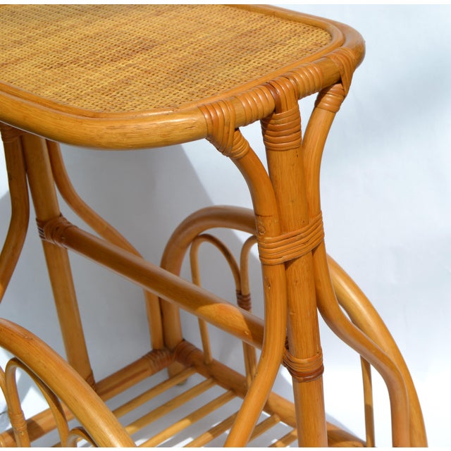 Bamboo Cane Wicker Mid-Century Modern Side Bedside End Sofa Table Magazine Stand For Sale - Image 10 of 13