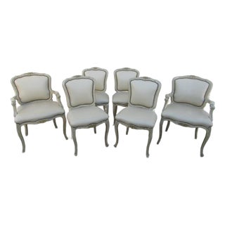 Set of Six Painted French Louis XV Style Dining Chairs For Sale