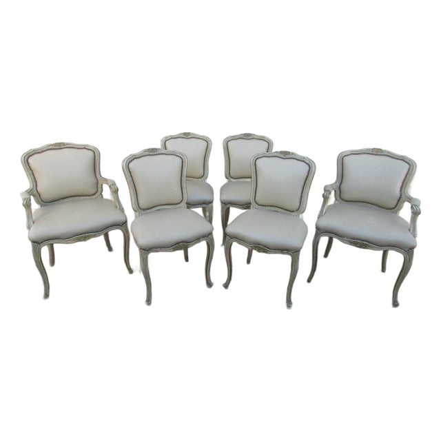 Set of Six Painted French Louis XV Style Dining Chairs For Sale