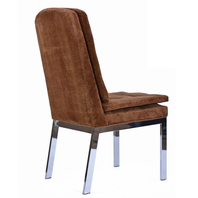 Metal 1970s Mid-Century Modern High Back Parsons Chairs in Chrome & Velvet For Sale - Image 7 of 12