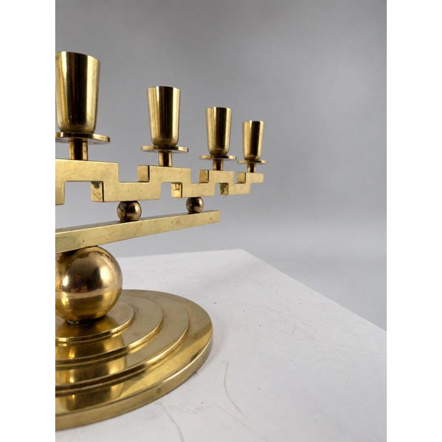 1920s Swedish Grace Brass 7-Arm Candelabra by Lars Holmström, 1930s For Sale - Image 5 of 7