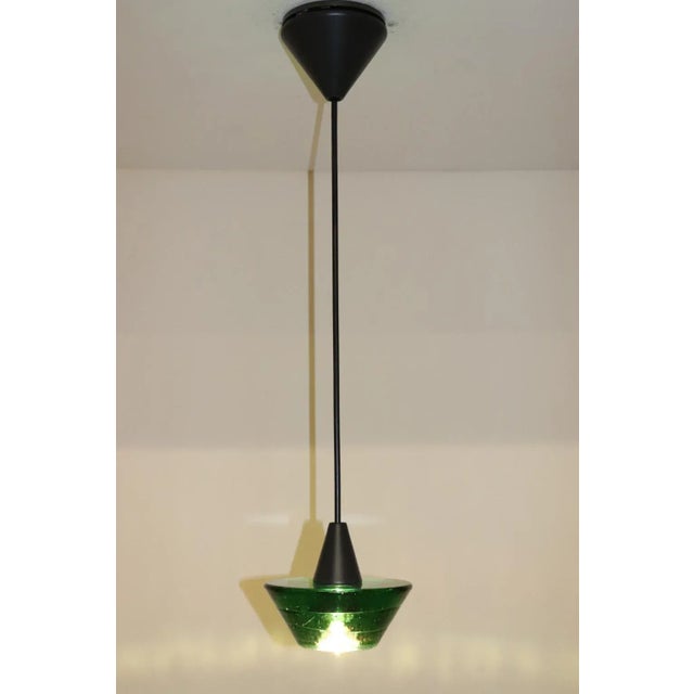 Pendant Low Voltage Murano Green Glass Lamp, Metal Parts Finish in Embossed Anthracite Grey Lacquered. Designed by Carlo...