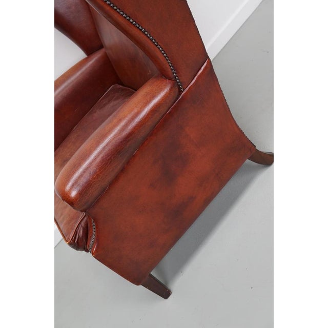 Vintage Dutch Cognac Wingback Leather Club Chair For Sale - Image 11 of 18