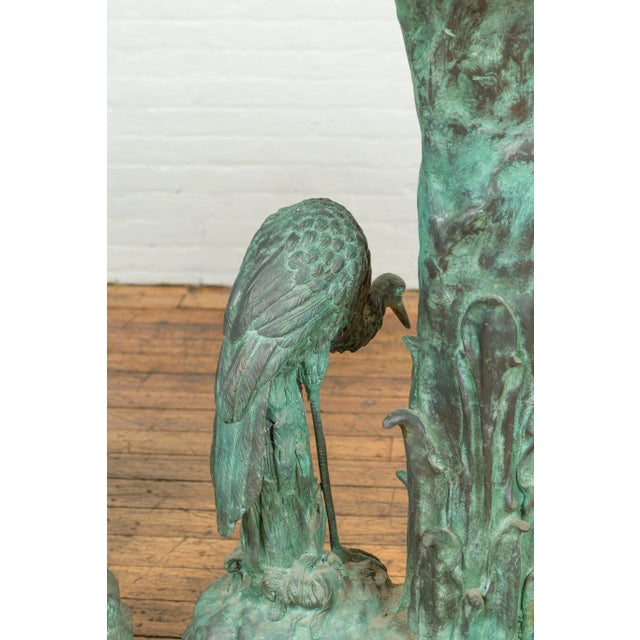 Contemporary Cast Bronze Planters with Cranes and Verdigris Patina For Sale - Image 9 of 12