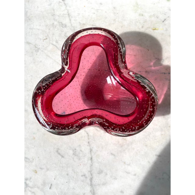 Mid-Century Modern Vintage Mid Century Ruby Red Bubble Barbini Murano Glass Ashtray For Sale - Image 3 of 7