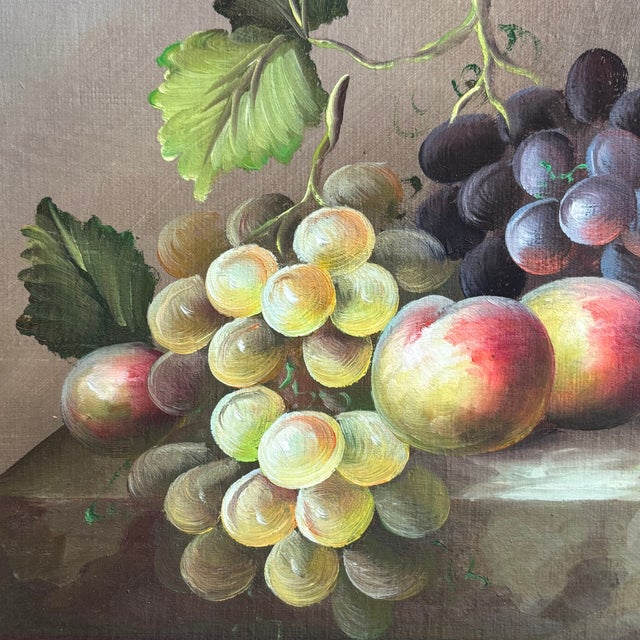 Beige Original Acrylic on Board Fruit & Wine Still Life, Framed For Sale - Image 8 of 16