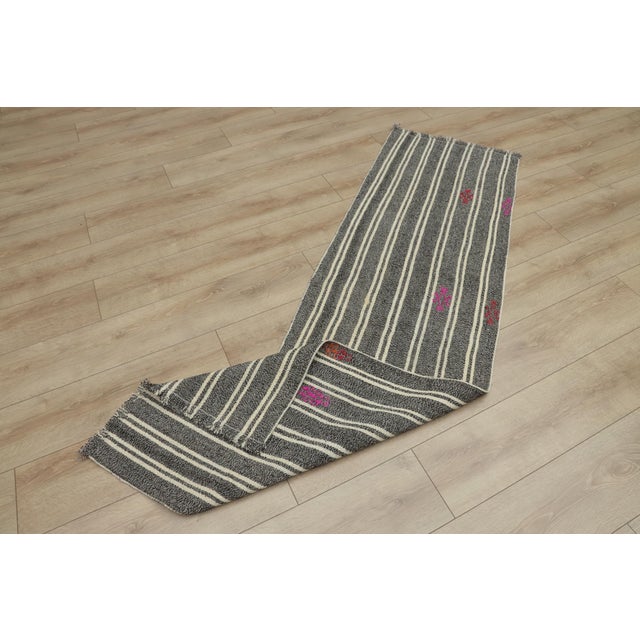 1980s Scandinavian Style Stripe Design Handmade Oushak Kilim Runner Rug For Sale - Image 9 of 12