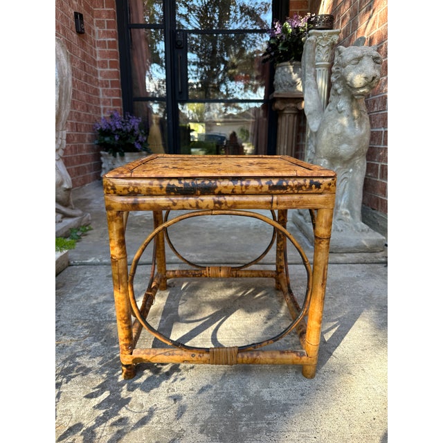 Vintage Scorched Tortoise Bamboo Side Table For Sale - Image 4 of 7