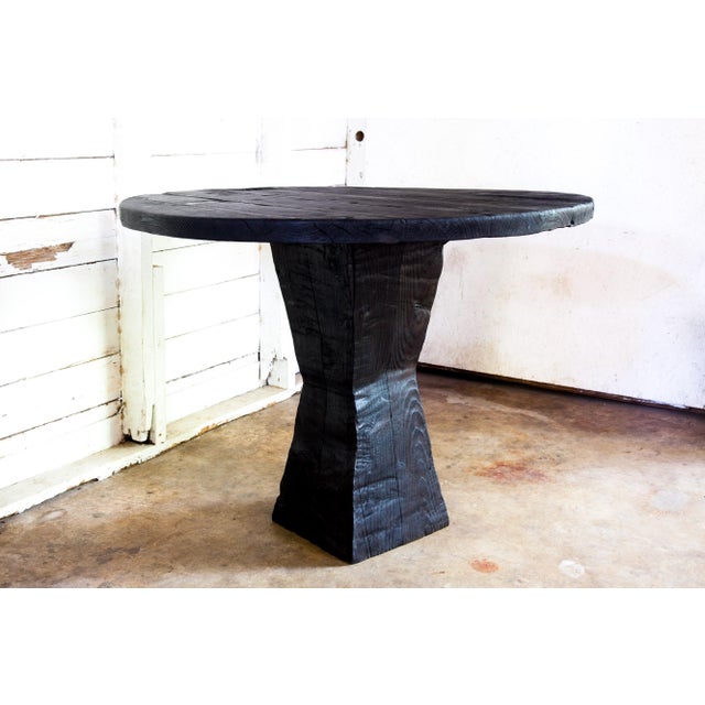 Black Artisan Shou Sugi Ban Bistro Round Dining Table For Sale - Image 8 of 11