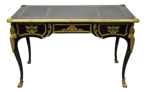 French Louis XV Black Lacquer Bronze Figural Ormolu Bureau Plat Writing Desk