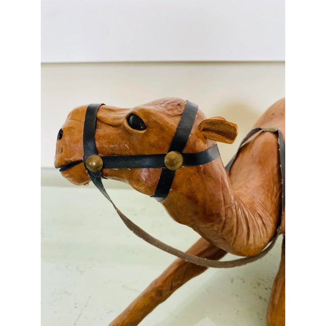 Mid-Century Modern Vintage 18” Moroccan Leather Wrapped Camel For Sale - Image 3 of 9