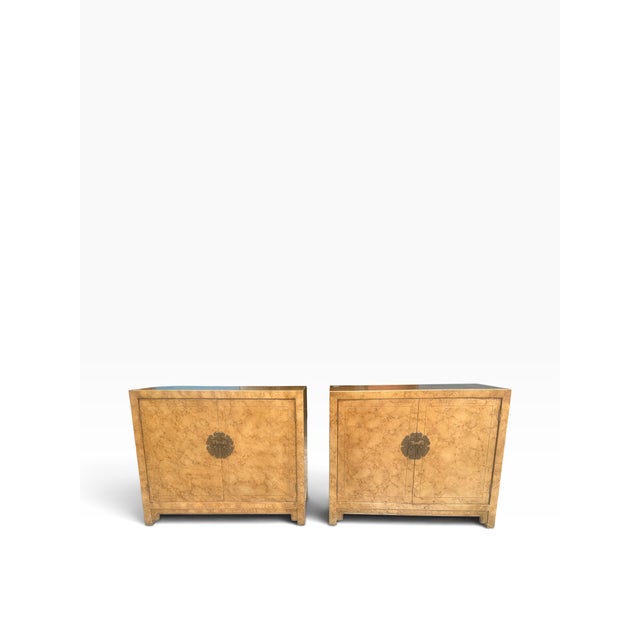 Chinoiserie Pair of 1970s Henredon Faux Tortoise Shell Chinoiserie Cabinets With Brass Hardware For Sale - Image 3 of 16