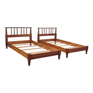 Pair of 1950s Ethan Allen Solid Cherry Twin Size Bedsteads For Sale