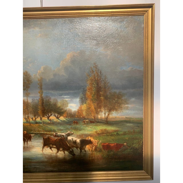 Framed oil on canvas Lively landscape with a herd of cows This painting was created by Camille Flers, an artist born in...