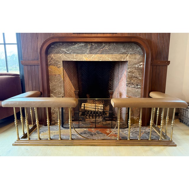 Custom made for Sag Harbor's Claxton House as featured in Architectural Digest Summer Issue. This brass and leather...