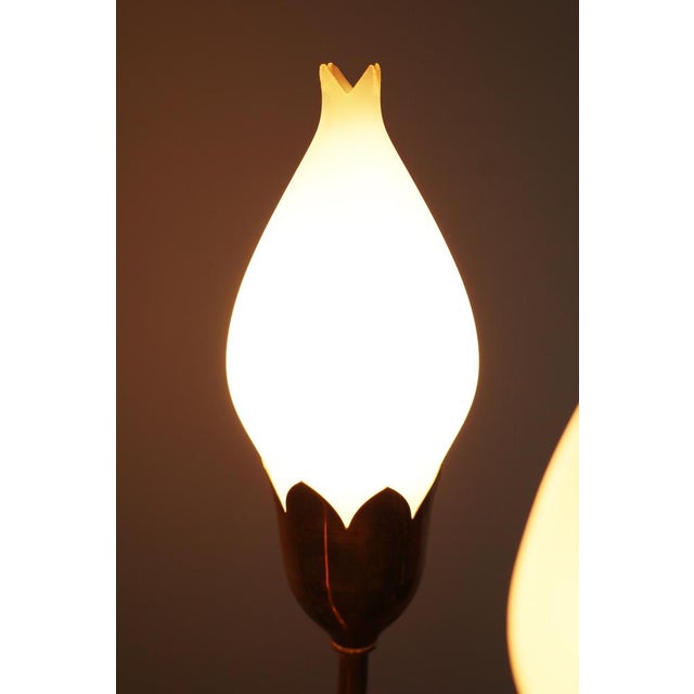 Metal Vintage Danish Tulip Chandelier in Brass and Opal Glass from Fog & Mørup, 1950s For Sale - Image 7 of 10