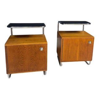 Bauhaus Style Chrome and Oak Nightstands from Kovona, Former Czechoslovakia, 1950s, Set of 2 For Sale