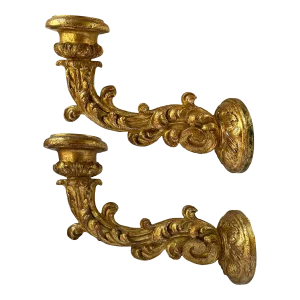 Pair of Italian Baroque Style Giltwood and Gesso Candle Bracket Wall Sconces