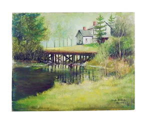 1980s Secluded Homestead Oil Painting