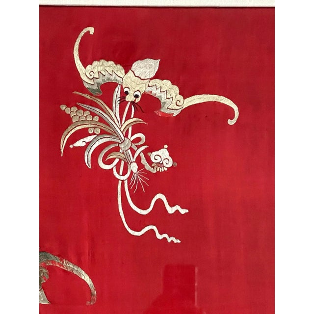 Red Framed Chinese Embroidery Panel of Longevity Deities For Sale - Image 8 of 13