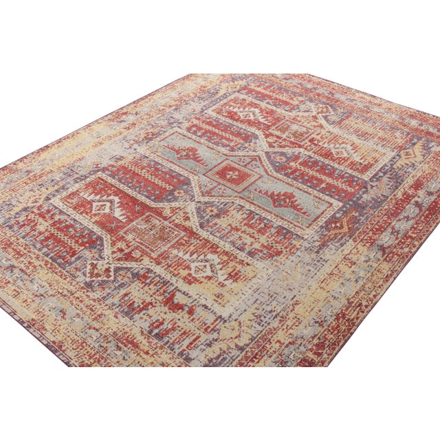 Rug & Kilim Rug & Kilim’s Distressed Tribal Style Rug in Blue, Red Geometric Pattern For Sale - Image 4 of 4
