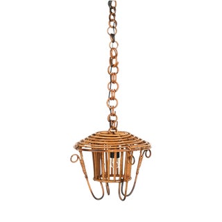Mid-Century Pendant in Bamboo, Rattan and Wicker attributed to Louis Sognot, France, 1960s For Sale