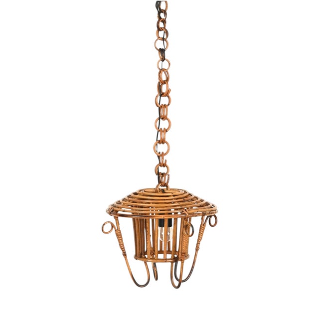 Mid-Century Pendant in Bamboo, Rattan and Wicker attributed to Louis Sognot, France, 1960s For Sale