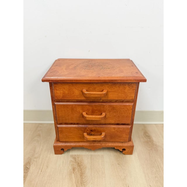 Brown Vintage Mini Dresser Tiger Engraved Top Three Drawer Transitional Primitive For Sale - Image 8 of 14