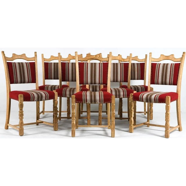 Simple, progressive, spare and so very Danish modern. A set of 8 subtle, yet poignantly colorful, dining chairs. These...