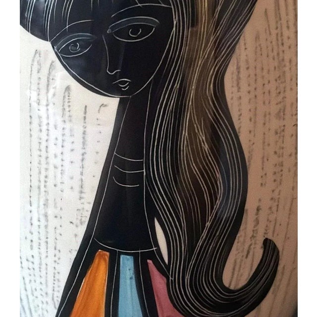 Ceramic 1960s Mid-Century Modern Ceramic Vase With Stylized Girl and Geometric Motifs For Sale - Image 7 of 18