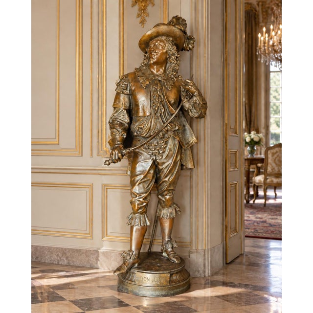 Late 19c Artisan Baroque Spelter Don Juan Statue For Sale - Image 15 of 18