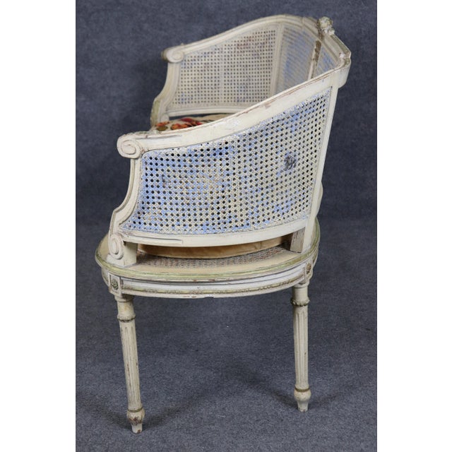 Beautiful Painted French Louis XVI Style Cane Settee For Sale - Image 4 of 12
