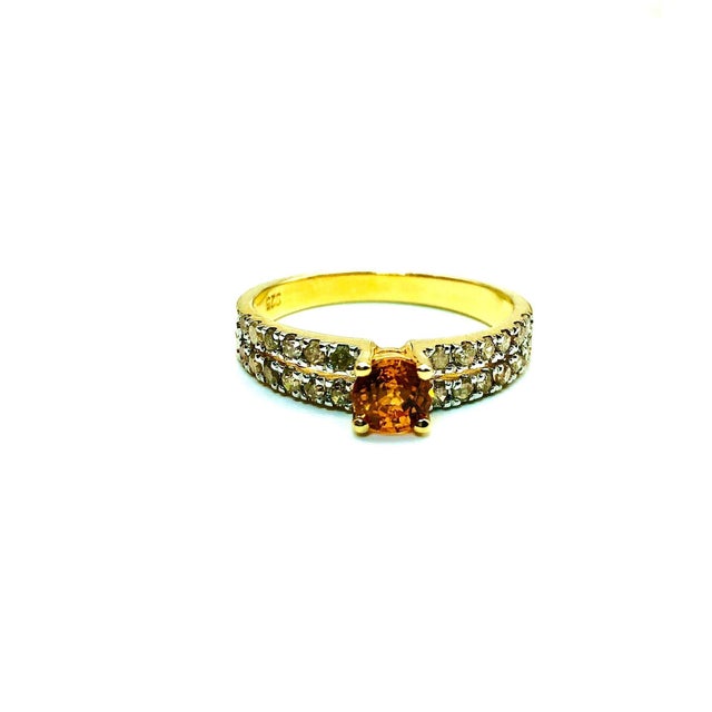 Bochic "Capri" Vintage Cognac Sapphire & Diamond Ring Set 18K Gold & Silver For Sale - Image 11 of 18