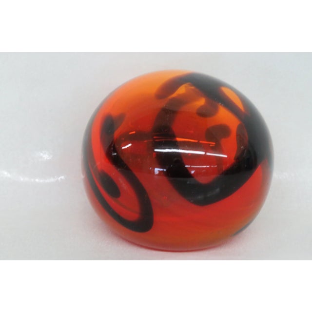Mid-Century Modern Hand Blown Art Glass Orange and Black Paperweight For Sale - Image 3 of 9