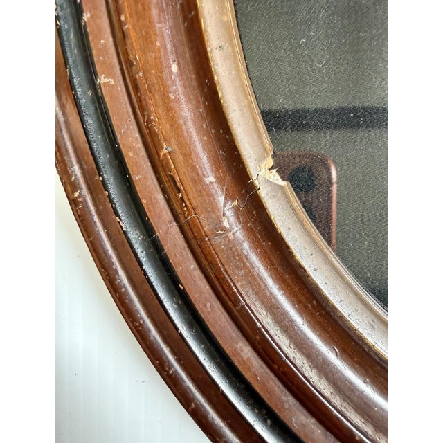 Victorian Antique Vintage Oval Deep Wood Picture Frame With Textile Girl Art 12x14” (8x10) For Sale - Image 3 of 9