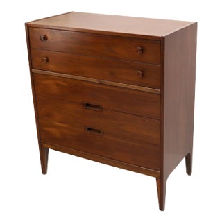 Oiled Walnut Mid-Century Modern High Chest 4 Drawers Dresser For Sale