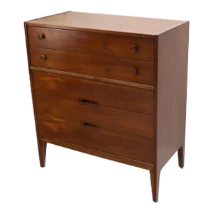 Oiled Walnut Mid-Century Modern High Chest 4 Drawers Dresser