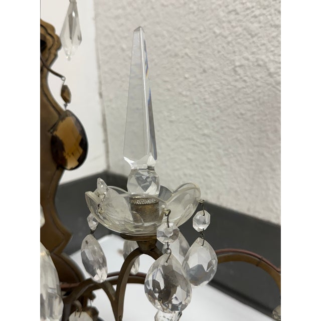 Brass Hollywood Regency Crystal Prism Five Light Wall Sconce, Vintage For Sale - Image 8 of 12