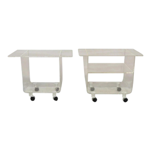 Vintage Clear Lucite Acrylic Mid Century Modern Rolling Side Tables - A Pair
