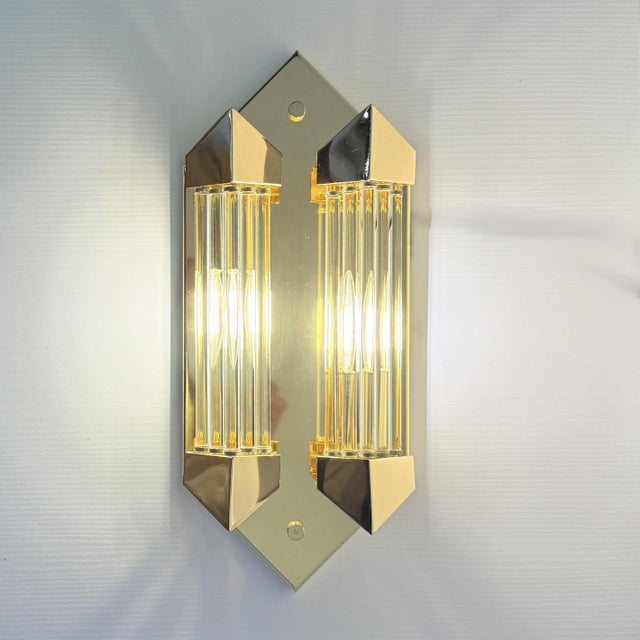 Wall Lamp in Gold with Crystal Cylinders from Honsel, 1980s For Sale - Image 10 of 10