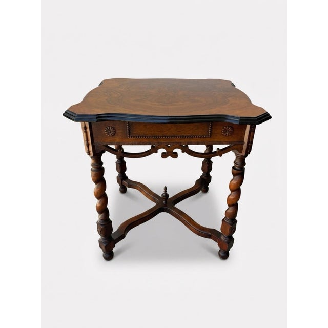 Victorian Vintage Barley Twist Burl Wood Side Table For Sale - Image 3 of 9