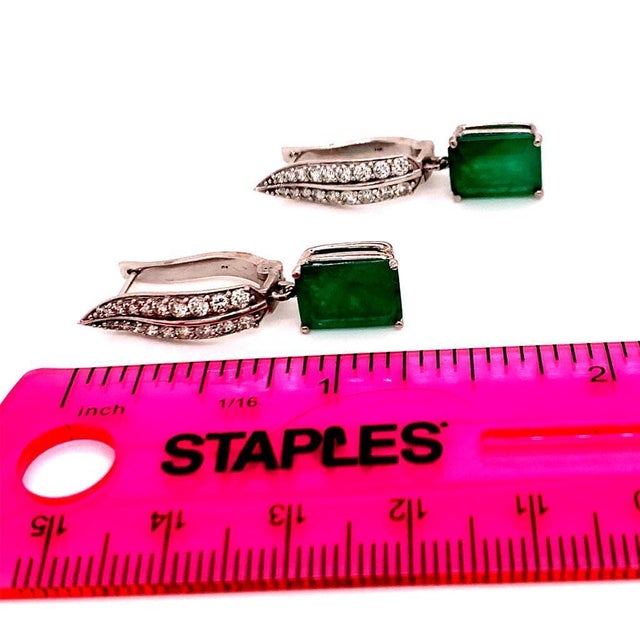 2010s Diamond Emerald Earrings 4.74 TCW 14 Karat White Gold Certified For Sale - Image 5 of 12