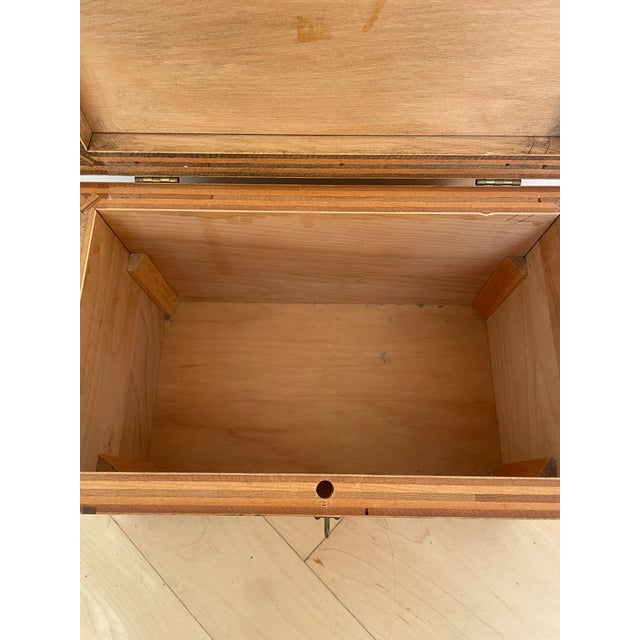 Wood Vintage Small Table Top Chest Trunk Wooden Box With Inlay Trim For Sale - Image 7 of 12