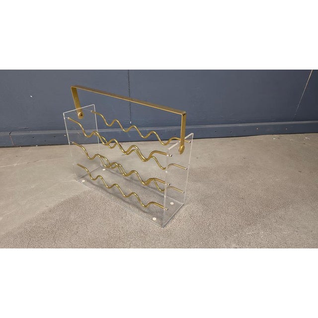 Vintage Acrylic Glass and Brass Magazine Holder, 1970s For Sale - Image 11 of 18